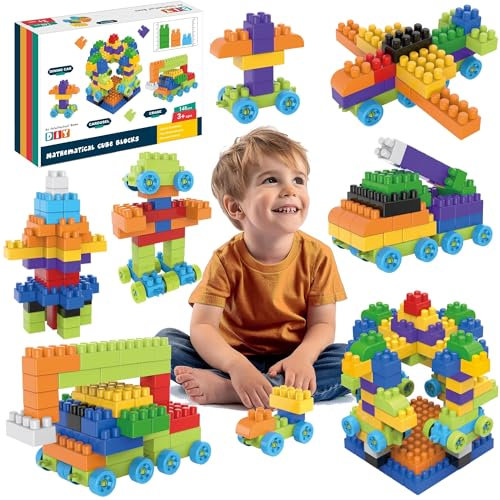 BERYLED Bloques Construccion 148 Piezas, 10 Colores, Juego de Construccion Regalo Niñas Niños 3 4 5 6 7 8 9 10 11 12 años Montaje facil, Incluye Ruedas Creatividad (Multicolor, 148 pcs)
