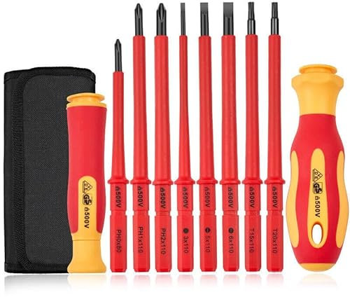 10Pcs Precision Insulated Screwdriver Set, Torx, Slotted, Phillips Interchangeable Head, for Electrician, Household, Furniture