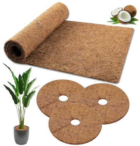 2 Rollen Kokosfasermatte pad 100*30cm/Rolle und 3 Stück 30cm Kokosmatte Winterschutz für Pflanzen Kokosmatten Kokosscheibe Kokosnuss Disc für Topfpflanzen Frostschutz Pflanzen Kokospflanzenschutz
