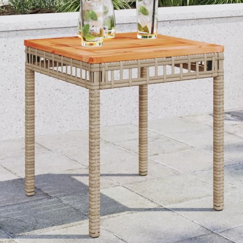 qohoio Gartentisch Terrassentisch Wetterfest Lounge Tisch Outdoor BalkonhäNgetisch Beige 38x38x42 cm Poly Rattan Akazienholz