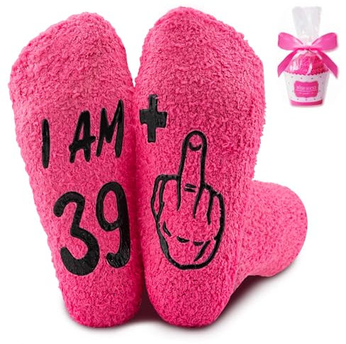 SREBIWO 40 Geburtstag Frauen Socken, Lustige Kuschelsocken Frauen, Geschenkideen zum 40 Geburtstag Frau Socken mit Spruch für Mama, Damen, Schwester, Kollegin, Partner zum Geburtstag