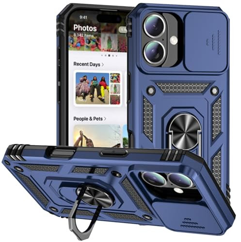 Hitaoyou iPhone 16 Case, Military Grade Shockproof with Magnetic Case, Camera Cover, Kickstand, Blue