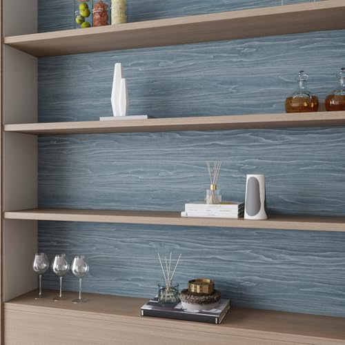 VaryFloral Blue Grey Peel and Stick Wallpaper 30cmx300cm Wood Grain Contact Paper Matte Waterproof Self Adhesive Vinyl Wrap for Furniture Shelf Liner Kitchen Worktop