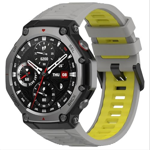 GIOPUEY Armband Kompatibel mit Amazfit T-Rex 3, Weiches TPU Armband [Farbdesign spleißen] Ersatzarmband - Grey/Yellow