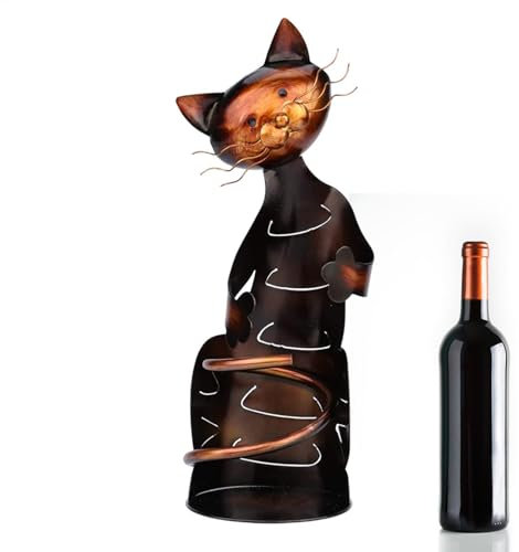 YNPQTDS Cat Wine Bottle Holder, Single Cat Shaped Bottle Holder, Novelty Metal Sculpture Wine Rack, FreeStanding Wine Rack Metal Sculpture Crafts, Cute Cat Figurine Wine Bottle Keeper