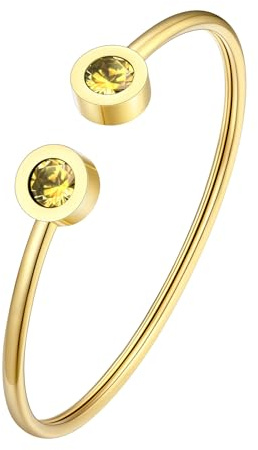 FOCALOOK Armband Damen Edelstahl Offene Verstellbare Geburtsstein Armbänder Silber/Gold für Damen Frauen Geschenke für Geburtstag Weihnachten Muttertag