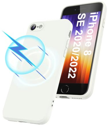 Garegce Magnetische Schutzhülle für iPhone 8/SE 2020/SE 2022, kompatibel mit MagSafe, Flüssigsilikonhülle, stoßfest, integrierte Magnete, ultradünn, kratzfest, 4,7 Zoll, Weiß
