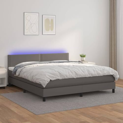 Xichuzi Boxspringbett mit Matratze & LED Grau 180x200 cm Kunstleder, Bett, Bed Frame, Familienbett, Bettrahmen, Bett Gestell, Bett Rahmengestell, Schlafzimmer Bett - 3134181