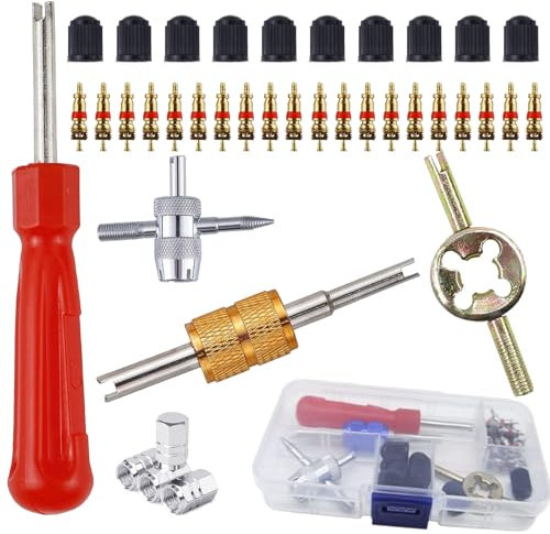 DITK-U Tyre Valve Core Removal Tool Tyre Valve Repair Kit 14 Pcs Tire Valve Caps 20Pcs Valve Cores for Cars, Trucks,Motorcycles
