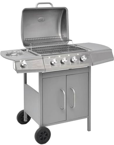 Lauuoeriau Meubles Article Maison Barbecue à Gaz Grill 4+1 Zone de Cuisson Argent