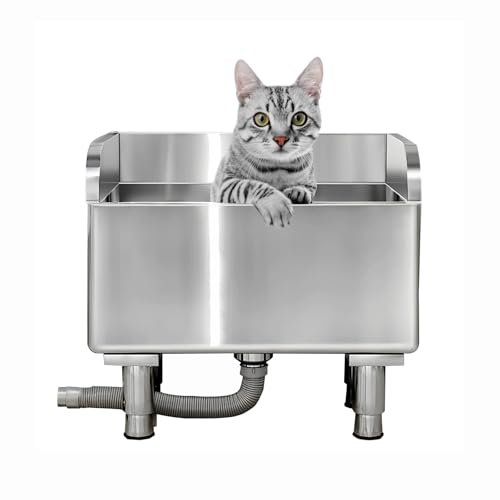 CFMAIF Baignoires portative, Baignoire pour Chien INOX, pour Bain de Chien Chat Domestique, Baignoire de Toilettage Chien(60cm/23.6in)