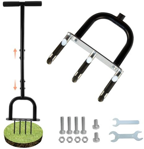 Rasenlüfter, Aerifizierer für Rasen, 2-in-1 Rasenbelüfter Rasenspecht, T-Griff Rasenbelüfter Handvertikutierer Vertikutierer Heavy Duty Rasenspecht Rasen Belüften für Verdichtete Böden Rasenpflege