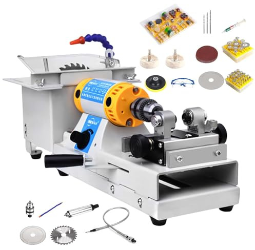 WEIZIIA Schmuck-Lapidarsäge zum Schneiden von Steinen, Mini-Tischkreissäge, Schleif- und Poliergerät, 800–10.000 U/min, mit Flexibler Welle zum Schleifen, Polieren, Bohren,Machine+Jadekit
