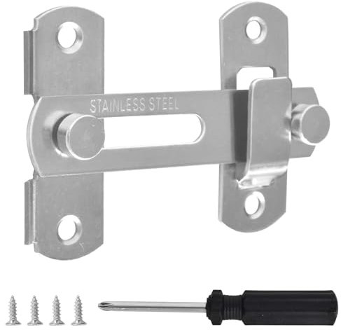 Cerrojo Puerta Corredera, Pestillo Puerta Interior Con 4 tornillos y 1 destornillador Phillips, Cerradura de Puerta de Acero Inoxidable para Puertas, Ventanas, Jardín, Baño (plata, 80mm)