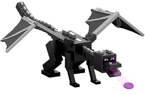 Mattel Minecraft Dragon’s Breath Ender Dragon Action Figure with 10 Discs, Giant Toy with 21.6-inch Length, 20-inch Wingspan with Moving Wings & Launcher