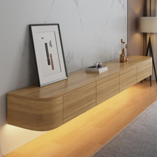 Coubird Floating TV Stand Cabinet wall mounted Brown Floating tv Shelves with LED light & Doors & Drawer Modern Media Entertainment TV Console Storage TV Unit for Living Room (180cm/70in)