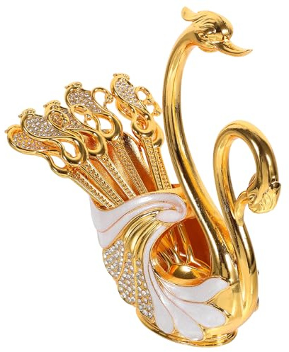 DECOMELODY Cuillères à Café Métal avec Support Cygne Élégant Set de Cuillères Dessert Originales pour Café Soupe et Dessert à Domicile ou Restaurant