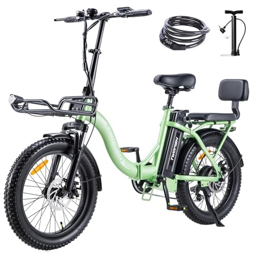 TWOFISH Electric Bike for Adults, Folding Electric Bicycle with 36V 17.8AH Removable Battery, 20x 3.0 Tire, Disc Brakes, LED Display, Dual Seat, Up to 100km Range, TF-02 (Green)