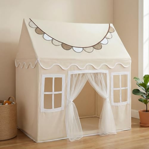Wilwolfer Kinder Spielzelt Indoor: Prinzessin Zelt mit Stoffbanner - große Kleinkinder Spielhaus für Mädchen & Jungen - Mädchen Zelt Kinderspielzeug Haus Geburtstagsgeschenk