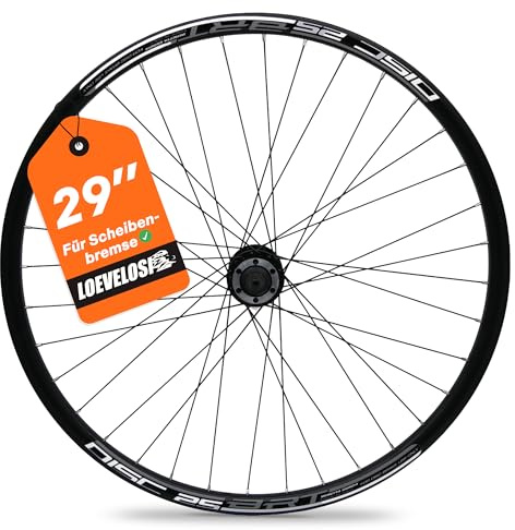 LOEVELOSI Ruota Anteriore per Mountain Bike, Cerchione per Bicicletta, 29 Pollici, Freni a Disco, 6 Fori, Cerchione in Alluminio e Mozzo, 36 Raggi, Colore Nero, per MTB e City