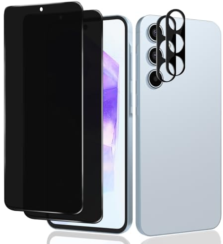 Euukzzea Anti-Espion Verre Trempé pour Samsung Galaxy A55 5G, [2+2 Pièces] Privacy Film Protection D'écran et Caméra Arrière Protecteur, Dureté 9H Anti Rayure sans Bulles, Facile à Installer