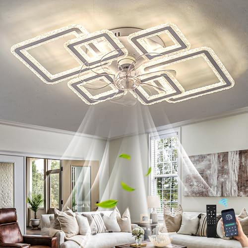 lnrosy Lampe Ventilateur avec Telecommande,Plafonnier Ventilateur Moderne de 84cm,6 Vitesses,Silencieux Ventilo Led à Intensité Dimmerabile de 3000k - 6500k,Pour Chambre,Salle à Manger,Blanc