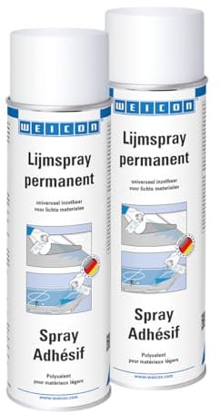 WEICON Spray Adhésif 500 ml/Adhésif universel matériaux légers tissu textile papier plastique cuir/Transparent/Lot de 2