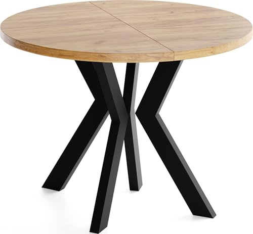 WFL GROUP Runder Esstisch Ausziehbar 80-130 cm – Verlängerbar, für 4-6 Personen mit Schwarzen Holzbeinen – Tisch für Wohnzimmer & Esszimmer in Eiche Braun