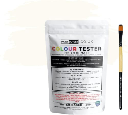 Landlords Sample Colour Tester Pouch 25ml with Brush - Multi-Surface Paint For Interior Walls, Outdoor Garden & Exterior Walls, High Durability Multi-Feature Ultra White