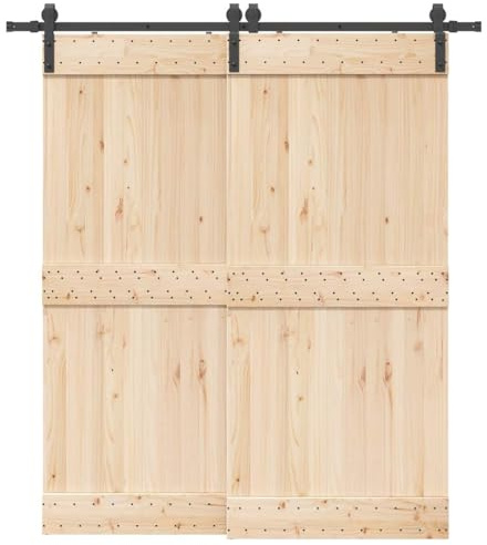Runheo Schiebetürbeschlag-Set aus pulverbeschichtetem Stahl 200 cm Gleitschiene Schwarz mit Türstopper, Rollen, Bodenführung für Zimmertür, Montage und Einbruchschutz, langlebig und leise