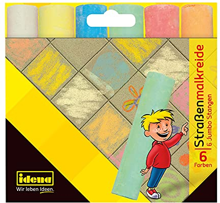 Idena 621731 - Gesso per pittura stradale in astuccio di cartone, 6 bastoncini in diversi colori, per dipingere asfalto, marciapiede o cemento