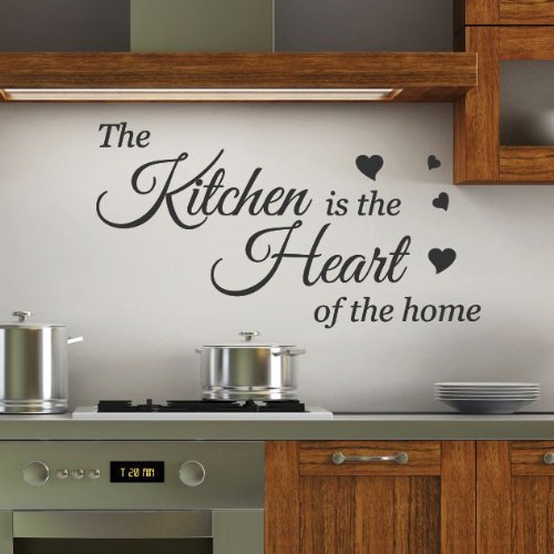 wall sticker studio Graz Design - Adesivo da parete, motivo: scritta Kitchen is the heart, misura XL, colore: Nero