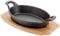 Judge Sizzle & Serve Grand plat à gratin, poêle en fonte avec support de service en bois, compatible induction 20 cm x 14 cm