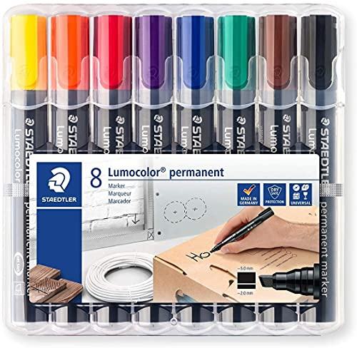 Staedtler 350 WP8 Lumocolor permanent marker Keilspitze, 2 mm oder 5 mm, aufstellbare Box mit 8 farben (5)