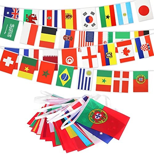 Large 12m/39ft Fabric Bunting For 2022 FIFA World Cup With 32 Teams National Flags Football Soccer Sports Event Banner Party Decorations