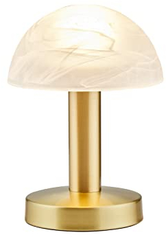 Lámpara de mesa de latón con pantalla de cristal blanco, función táctil, altura 21 cm