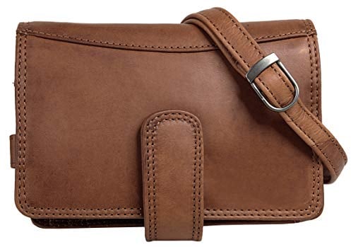 Cluty Umhängetasche Echt Leder Damen | 2in1 Mini Bag | Crossbody mit Kartenfächern | praktische Handtasche mit Smartphonefach cognac | 019335