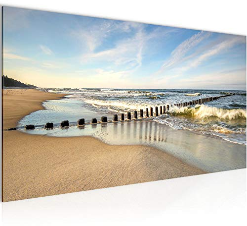 Runa Art Wandbild Strand Meer 1 Teilig 100 x 40 cm Modern Bild auf Vlies Leinwand Ostsee Strand Schlafzimmer Wohnzimmer Bunt 025212a