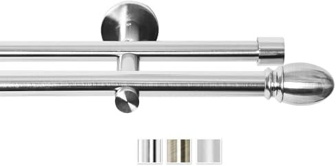 Rollmayer elegant und modern Edelstahl Vorhangstange/Gardinenstange Ø 19mm (440cm Aida, Edelstahl, 2-läufig) verschiedene Größen und Endstücken Ohne Ringe!