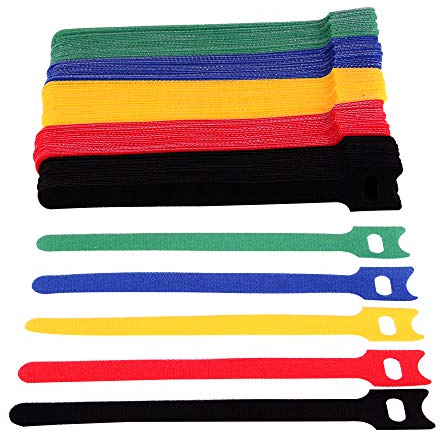 Faburo 100 Bridas Reutilizables y Ajustables para Cables, Bridas de Nylon, Bridas Sujeta Cables Eléctricos con Gancho y Bucle, Organizador Cables Corbatas Correa para Hogar y Oficina 5 Colores