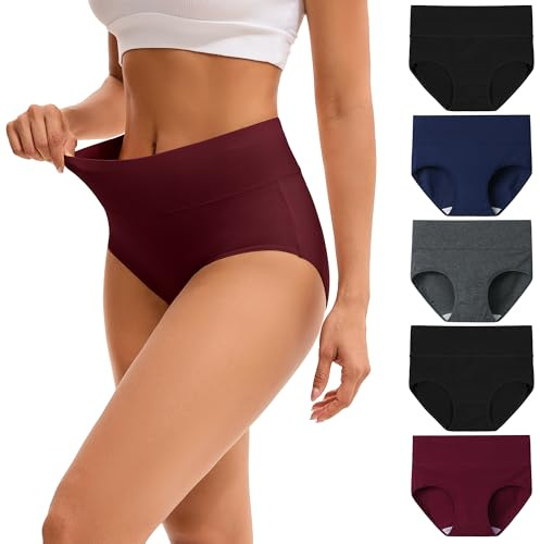 INNERSY Bragas Mujer Algodon Altas Elásticas Ropa Interior Suave Pack de 5 | Braguitas Cintura Alta, Culotte Cobertura Completa, Entrepierna 100% Algodón, Slip Cómodo para Deporte, Postparto, Uso Diario