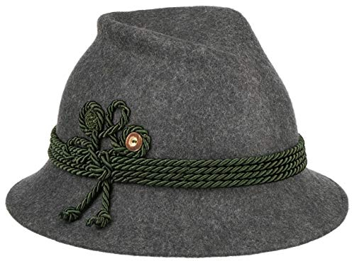 Lodenhut Manufaktur Dirndl Trachtenhut Wollfilz Tirolerhut Uni Kordel Made in Italy Damen Sommer Winter anthrazit One Size