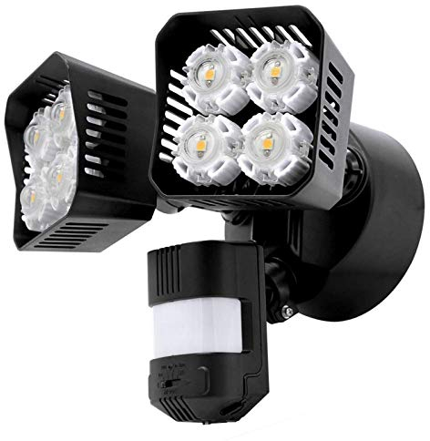 SANSI LED Strahler mit Bewegungsmelder Außen, 3600LM 5000K Tageslichtweiß Superhell Aussenleuchte mit verstellbaren 2 Köpfe, IP65 Wasserdicht Flutlicht Sicherheitsleuchte für Garage, Hof, Schwarz