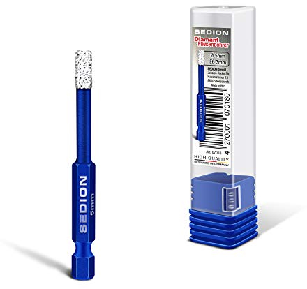 SEDION ® foret à carrelage 5 mm hexagone E 6.3 - foret pour percer les carreaux durs - foret diamant 5 mm - Sedion diamants de qualité supérieure de haute qualité - compatible avec Bosch Makita etc.