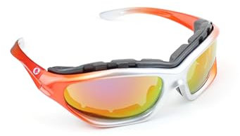 BISOMO Motorrad Sonnenbrille UV 400 CE geprüft Polycarbonat Glas abnehmbarer Schaumstoff Rot Weiß