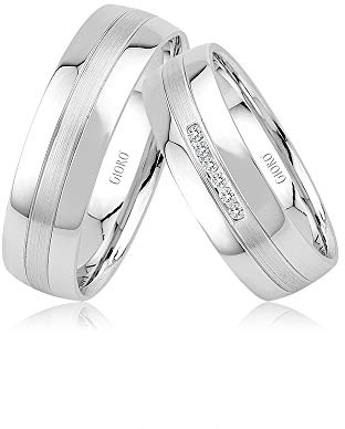 GIORO Alice 15 Eheringe Verlobungsringe Trauringe Freundschaftsringe Silber 925 *handgefasste Zirkonia Steine* Paarpreis Set Partnerringe Silber Weißgold Platin Optik Ringpaar Hochzeitsringe