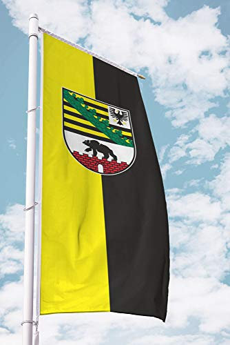 Deitert Bundesland-Flagge Sachsen-Anhalt – 120x300 cm Sachsen-Anhalt Flagge mit Wappen, Fahne für Ausleger aus reißfestem Polyester