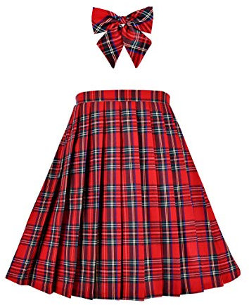 Mädchen Rock Schuluniform Set Rot Tartan Faltenrock Karierter Rock Gr. 128-134