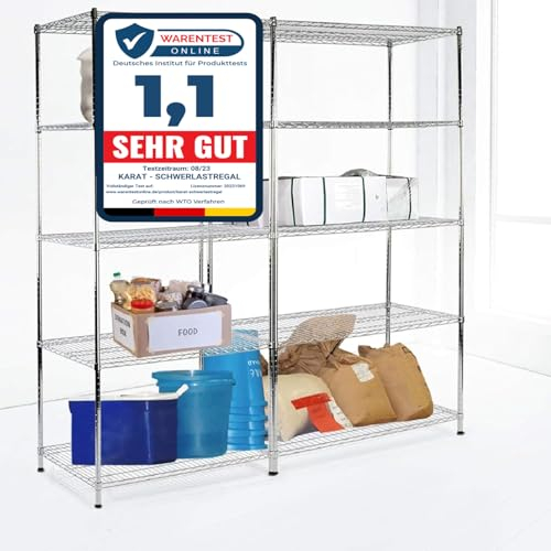 Floordirekt | Everest | Étagère de Rangement multifonctionnelle | Idéale pour la Cuisine, la Salle de Bains | Capacité de Charge : 70 kg par étagère | Chrome, 90 x 45 x 200 cm | 5 étagères