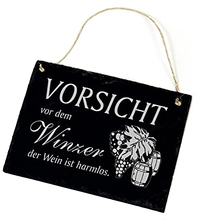 Schild Schiefertafel mit Spruch graviert - Vorsicht vor dem Winzer der Wein ist harmlos - Schiefer Dekoschild 22x16cm | Dekolando Home Accessoires